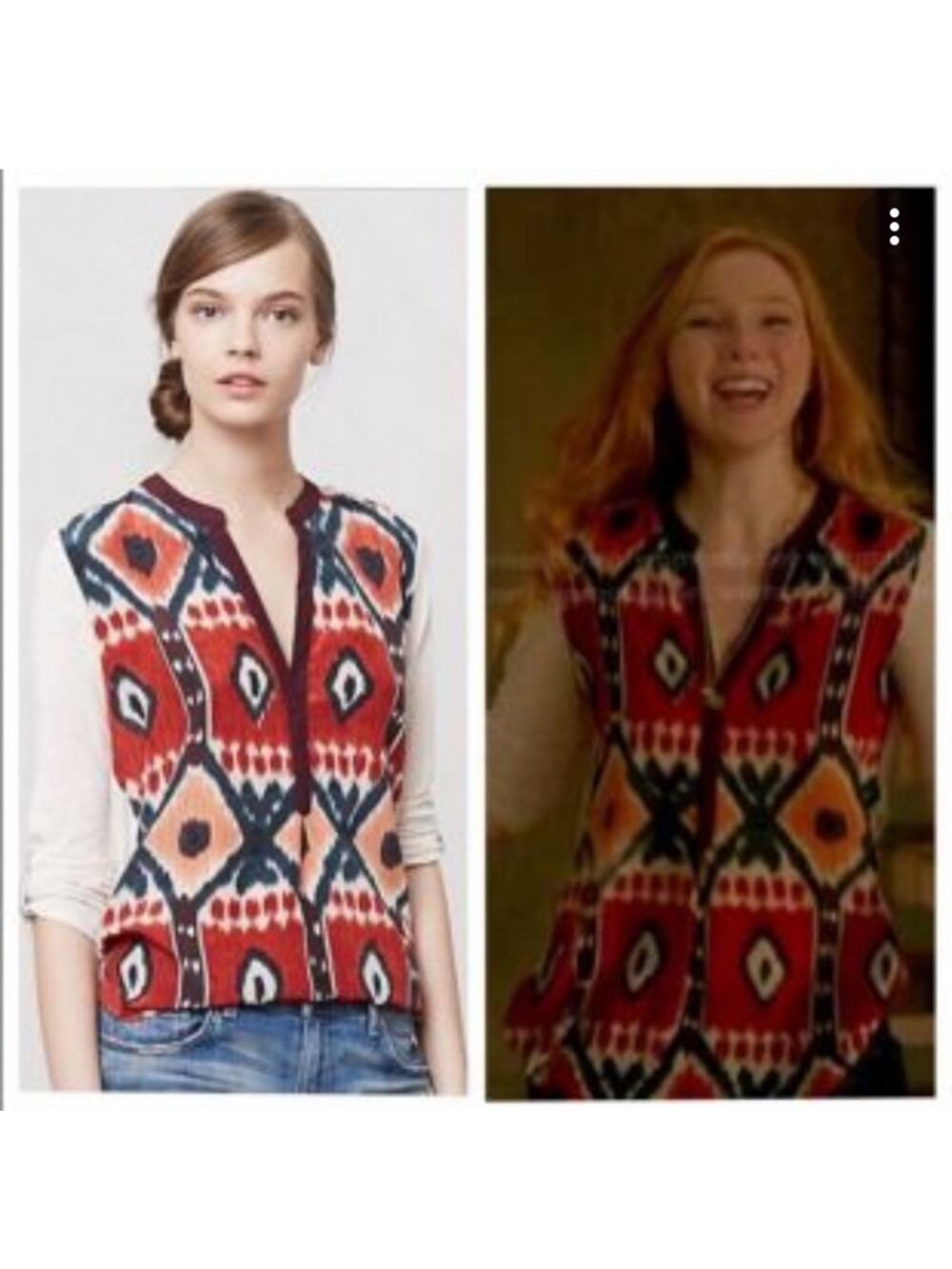 Anthropologie Tiny Brand Sima 3/4 sleeve V-neck Aztec Print Top Blouse Sz S